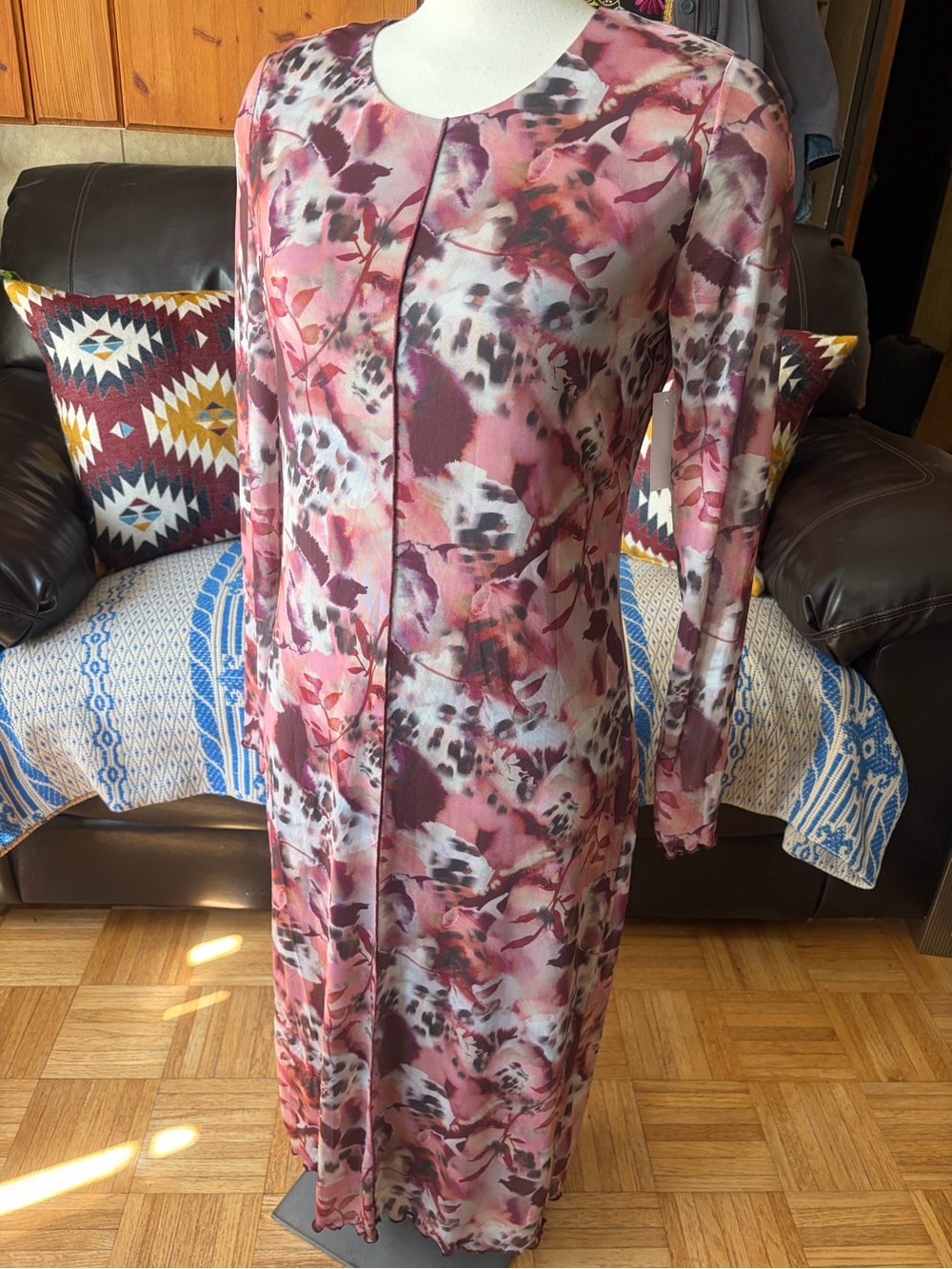 MEXX Women's Midi Abstract Floral Print Mesh Bodycon Dress Size Lrg